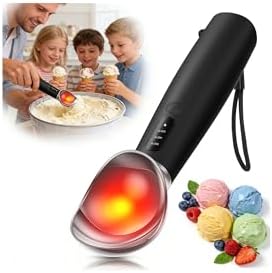 Heated Ice Cream Scoop with On/Off Switch, Electric Ice Cream Scooper for Hardened Ice Cream, Gelato, Sorbet, Melon, Waterproof IPX7, Handheld Heating Up to 160°F, Rechargeable with LED Display, Black