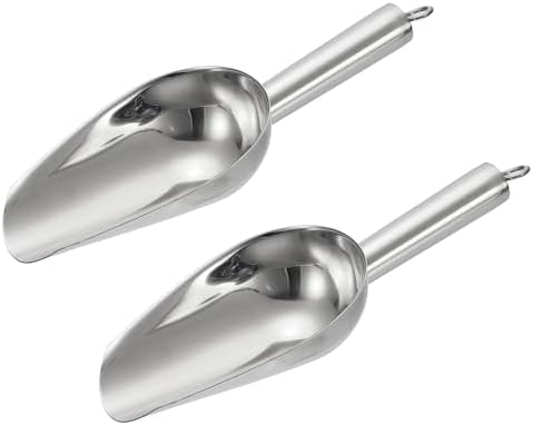uxcell 2pcs Metal Ice Scoop, 8.3 Inch Stainless Steel Ice Scooper for Kitchen Party Bar Wedding Use, Silver