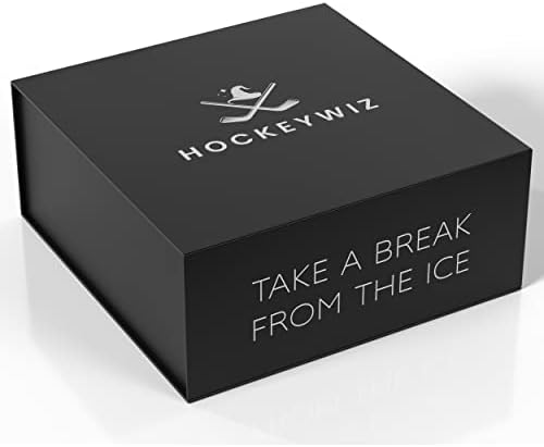 Whiskey Stone Set 7pcs | 4 Hockey Puck Whiskey Stones with Cooling Gel Interior | Hockey Stick Tongs, Elegant Glasses Gift Set | Father's Day Gift
