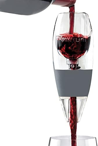 Vinturi Deluxe Essential Pourer and Decanter Tower Stand Easily and Conveniently Aerates by the Bottle or Glass and Enhances Flavors with Smoother Finish, Gray, Red Wine Set