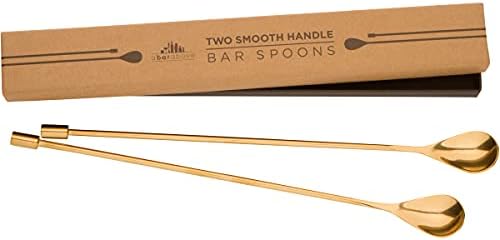 A Bar Above Bar Spoon Set, Spiral Handle, Gold, 2 Spoons, Smooth Finish