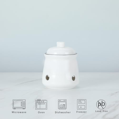 Ceramic Mini Garlic Keeper with Lid, Garlic Container Saver for Countertop, Keep Your Garlic Cloves Fresh (White)