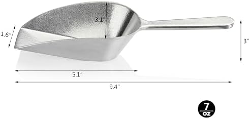 New Star Foodservice One-Piece Cast Aluminum Flat Bottom Bar Ice Flour Utility Scoop, 7-Ounce, Silver