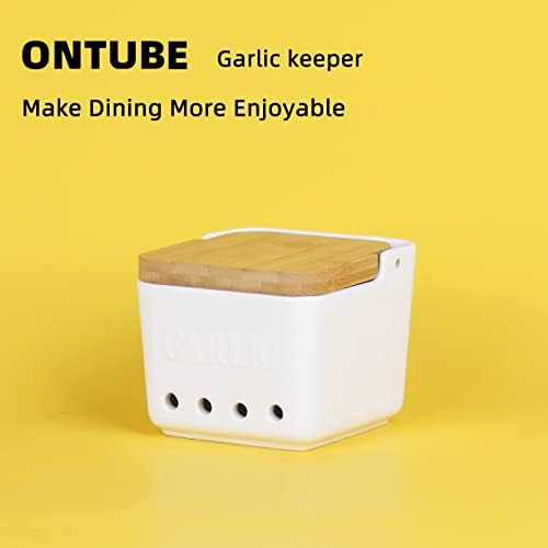 ONTUBE Garlic Keeper with Lid, Ceramic Garlic Holder Storage 4.7-Inch (White)