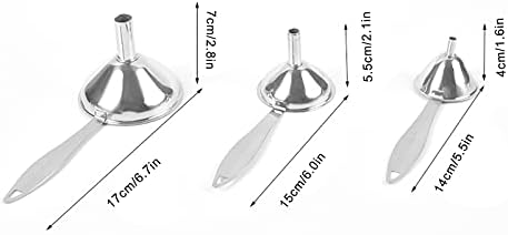 3 in 1 Metal Funnels, Mini Stainless Steel Funnel Set Small Kitchen Oil Funnel with Long Handle and Ring for Spice, Essential Oils