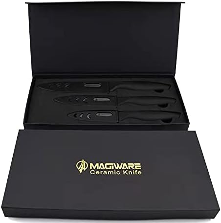 Magiware 6-Piece Paring Knife Set with Sheaths-Ceramic Blade Sharp Rust Proof Stain Resistant (include 5inch Utility Knife, 4inch Fruit Knife,3inch Paring Knifes)-Black (win0529)
