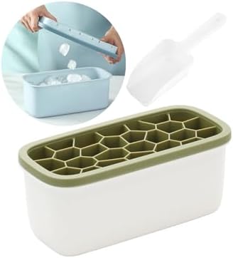 Ice Cube Tray with Lid & Bin – 78 Cubes, BPA Free, Dishwasher Safe, Stackable Ice Trays for Freezer with Free Scoop, Silicone Mold for Cocktails, Coffee, Iced Tea – Nordic Green