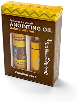 Frankincense Anointing Oil from Israel Boxed Gift Set with Dispenser, Holy Jerusalem Oil & Gold Metal Keychain Bottle Container, Plastic Dropper & Small Glass Vial, Aceite Ungido y Botella