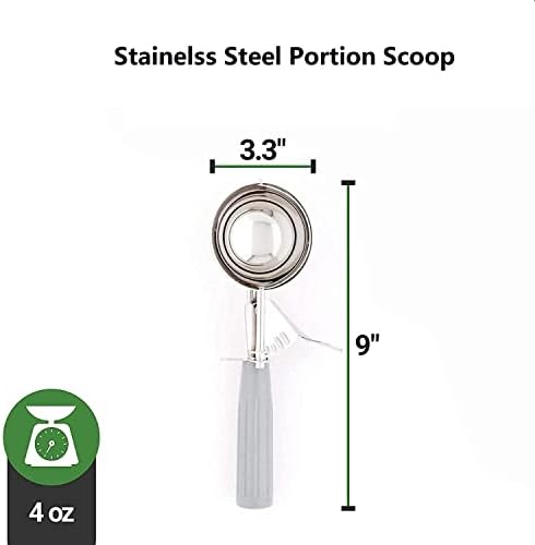 4 Oz Portion Scoop Ice Cream Disher with Trigger Release, Stainless Steel Cookie Scoops for Portion Control, Scoop Cookie Dough, Cupcake Batter; Half Cup Scoops for Baking