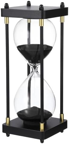 PATIKIL Large Decorative Sand Timer, 60 Minutes Wood Hour Glass Timer Modern Wooden Hour Glass for Cooking Game Office Classroom Kitchen Home, Black(Style 1)