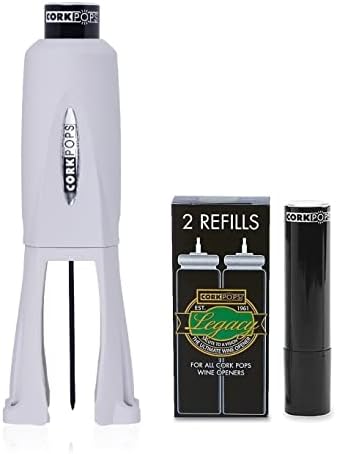 Cork Pops Legacy Wine Opener Built-in 4-Blade Foil Cutter Safe Cork Removal, Effortless Push Button Use, Needle Guard for Safety, Low-Pressure Cartridge Opens Up To 60 (Gray, With 3 Cartridges)