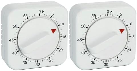 Square 60 Minute Mechanical Kitchen Timer, Easy to Use Visual Cooking Timer with Strong Magnet and Loud Alarm, Manual Countdown Timer for Classroom, Home, Study and Cooking (2 Pack)