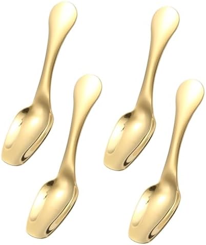 4Pcs Gold Stainless Steel Ice Cream Scoops, Universal Mirror-Polish Dessert Spoons For Ice Cream, Melon, Salt, Powder & Baking – Gold 5.62 Inch (Kitchen, Party, Restaurant)