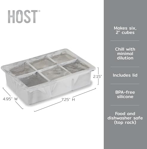 Host Ice Cube Tray with Lid, Makes 6 Large 2" Cubes, Durable Silicone Trays, Perfect for Cocktails, Beverages, Mocktails, Iced Coffee, Tea, Infused Water, Kitchen Essentials, Set of 1, Marble