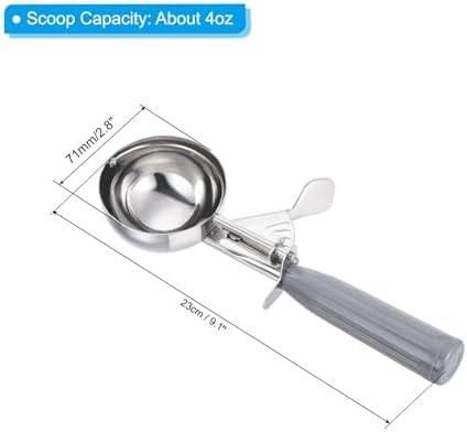 PATIKIL 4 Ounce Ice Cream Scoop with Trigger, Stainless Steel Portion Cookie Scoop with Thumb Trigger for Cookie Dough Cupcake Batter Baking, Grey 120ML