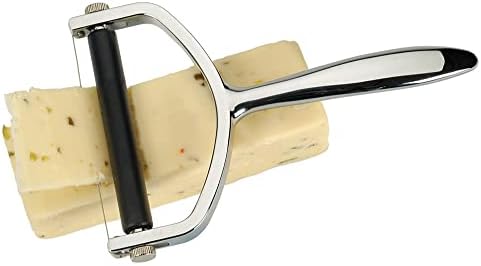 RSVP International Handheld Cheese Slicer/Shaver, Adjustable Thickness for Hard or Soft Cheeses, Heavy Duty Chrome Handle, Wire Cutter, Dishwasher Safe, 6.75-Inch Length