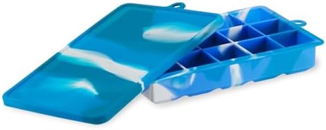 Host Ice Cube Tray with Lid, Makes 15 1.25" Cubes, Durable Silicone Trays, Perfect for Cocktails, Beverages, Mocktails, Iced Coffee, Tea, Infused Water, Kitchen Essentials, Set of 1, Blue Marble
