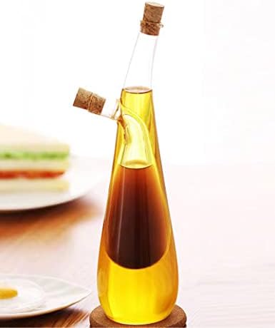Oil and Vinegar Dispenser Set, 2 In 1 Glass Cooking Soy Sauce Dressing Bottles with Cork Stopper Caps, Decorative Olive Oil Cruet Pourer Bottle Container for Kitchen