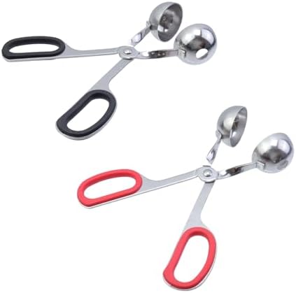 2Pcs Meatball Maker Tongs None-Stick Meatball Maker Stainless Steel Meat Ballers Scoop Ball Maker Ice Tongs for Meat, Cake Pop, Ice Cream Scoop, Fruit, Cookie Dough, Melon -Black & Red（M Size）