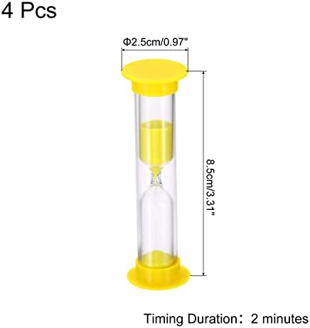 PATIKIL 2 Minute Sand Timer, 4Pcs Small Sandy Clock with Plastic Cover, Count Down Sand Glass for Games, Kitchen, Party Favors DIY Decoration, Yellow