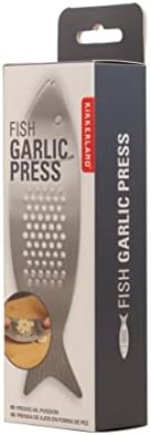 Kikkerland Stainless Steel Fish Shape Handheld Garlic Crusher Mincer Press, Kitchen Tool, Dishwasher Safe