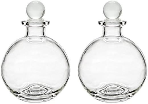 Nakpunar 8.5 oz (250 ml) Spherical Clear Glass Bottle with Round Stopper – Liquor, Oils, Wedding Favors (Pack of 2)
