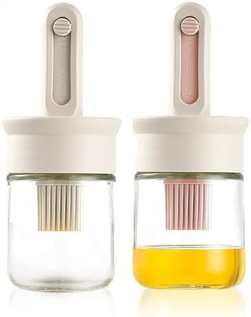 Oil Dispenser with Brush Glass Olive Oil Dispenser with Expandable Silicone Brush and Locking Cap Ideal for Kitchen Cooking Vinegar Sauces Barbecue Grilling Frying (2 Pcs)