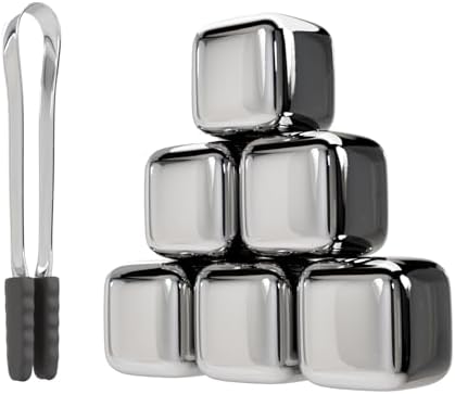 ShanSon Wine Chillers Metal Ice Cube 6 PCS Stainless Steel Whiskey Stones Reusable Whiskey Rocks Beverage Chilling Stones for Scotch and Bourbon Drinking Gifts Set for Men Dad Husband,Silver
