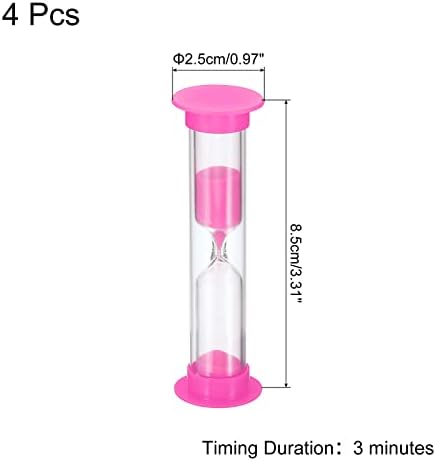 PATIKIL 3 Minute Sand Timer, 4Pcs Small Sandy Clock with Plastic Cover, Count Down Sand Glass for Games, Kitchen, Party Favors DIY Decoration, Pink