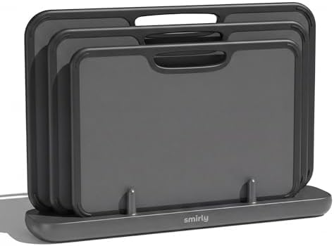 SMIRLY Plastic Cutting Board Set with Holder, 3 Pack, Dark Gray