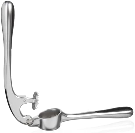 wenco 17cm Chrome Plated Zinc Die-Cast Garlic Press with Ergonomic Handle, Silver/Black, Heavy Duty Stainless Steel Look Kitchen Tool