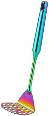 Stainless Steel Potato Masher for Non-Stick, Sturdy and Durable Whole Shaped Food Masher Hand Kitchen Aid, Avocado Masher Kitchen Tool Dishwasher Safe (11.4 in, Rainbow)