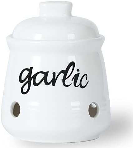 Garlic Keeper with Lid, Ceramic Mini Garlic Saver Container for Countertop, Farmhouse Kitchen Decor