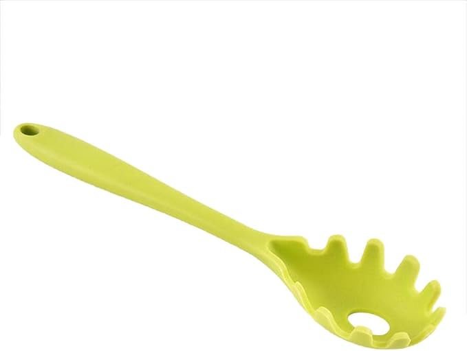 Silicone Pasta Fork, Spaghetti Server Tongs, Noodles Spoon, Eco Friendly and BPA Free - Green 1, 28.5x5.5x3.5cm