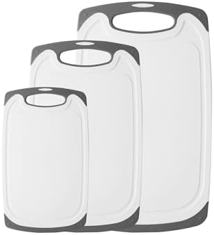 Cutting Board for Kitchen, Plastic Cutting Board with Handle, Large-Small Cutting Board Set of 3, Non Slip Plastic Cutting Boards, Dishwasher Safe Cutting Boards (Grey)
