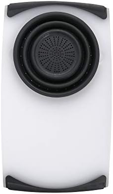 Dexas Over the Sink Poly Cutting Board with Collapsible Colander Strainer, 11.5 x 20", Natural/Gray