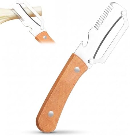 Multi-Functional Vegetable Peeler with Julienne Slicer & Bottle Opener, Stainless Steel Blade & Wooden Handle, Ergonomic Kitchen Tool for Peeling, Slicing & Shredding Fruits & Veggies (Style-B, 1PC)
