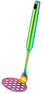 Stainless Steel Potato Masher for Non-Stick, Sturdy and Durable Whole Shaped Food Masher Hand Kitchen Aid, Avocado Masher Kitchen Tool Dishwasher Safe (8 in, Rainbow)