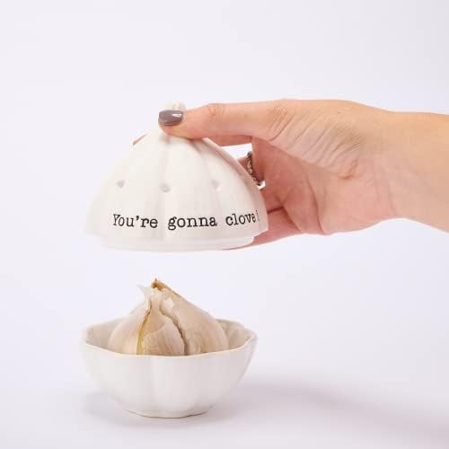 Mud Pie Circa Garlic Keeper, White, 4.5" x 4" dia