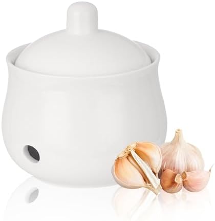 Small Garlic Keeper for Counter, Ceramic Garlic Holder Storage Jar with Lid