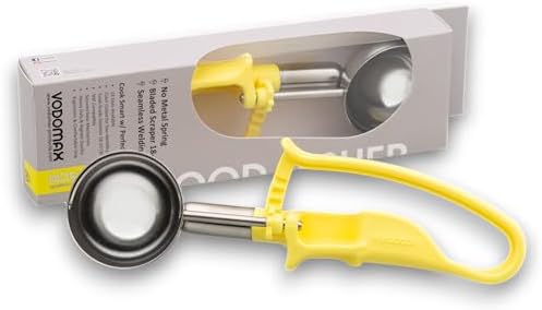 Size 20 YELLOW (1.77 oz.) VODOMAX Commercial Food Disher, Food Scoop, 1-5/8 oz. Disher, Stainless 18-10, Large Cookie Dough Scoop, Palm-Squeeze, Portion Control Scoop, #20 Ice Cream Scooper