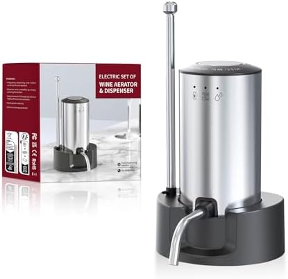 Upgraded Wine aerator Electric Wine Decanter, Rechargeable Automatic Wine Dispenser withStorage Base,Two Modes:long press to continuously Dispense wine/single press to Dispense75ml of Wine(Silver-set)