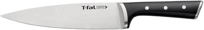 T-fal Ice Force German Stainless Steel Chef Knife 8 Inch, Long Lasting Sharpness, High Cutting Precision, Superior Durability, Ultra Sharp Blades, Cookware Kitchen Knife, Cook Tool, Kitchen Tool Black