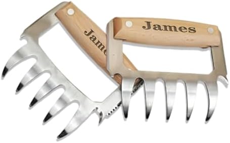 Personalized Metal Meat Shredder Claws, Set of 2 Stainless Steel Meat Forks with Wooden Handle,Custom BBQ Grilling Gifts for Men Women Dad Father Husband, Custom Meat Shredder Kitchen Gadget