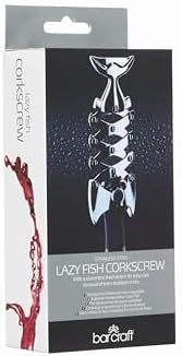 BarCraft Lazy Fish Corkscrew and Bottle Opener, Stainless Steel Wine Opener, 16.5 x 7.5 x 4.5cm, Silver