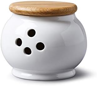 WM Bartleet & Sons 1750 Traditional Porcelain Garlic Storage Pot with Wooden Lid 10cm – White, One Size