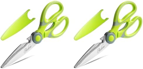 Kitchen Shears, Premium Heavy Duty Shears Ultra Sharp Stainless Steel Multi-function Kitchen Scissors for Chicken/Poultry/Fish/Meat/Vegetables/Herbs/BBQ… (Light Green) (Pack of 2)