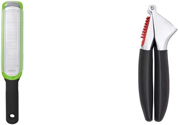 OXO Good Grips Soft-Handled Garlic Press,Black,One Size & Good Grips Etched Zester and Grater,Green,One Size