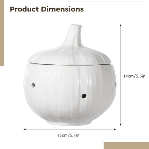 Ceramic Garlic Keeper for Counter with Lid Ventilation Holes