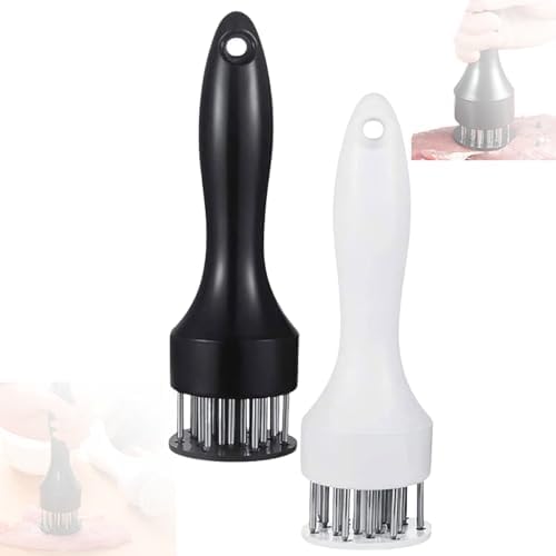 Meat Tenderizer Tool, Stainless Steel Meat Pounder Tools Meat Tenderizer Tool with Ultra Sharp Stainless Steel 21 Sharp Needle Blades for Tenderizing and Cooking Kitchen Gadgets (White+Black, 2pcs)